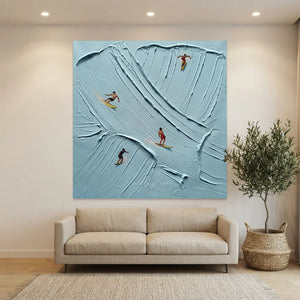 Textured Blue Waves Surfing Art #NM707