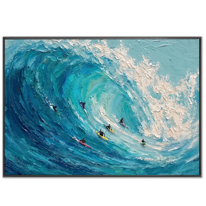 Textured Ocean Wave Surfers Oil Painting #NM685
