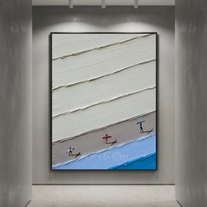 Textured Beach Walk Oil Painting - Surfers & Ocean Art #NM730