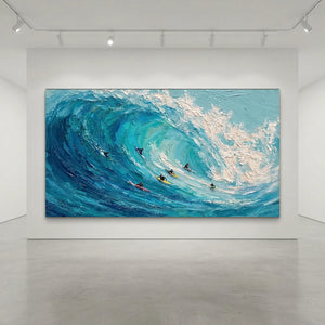 Textured Ocean Wave Surfers Oil Painting #NM685