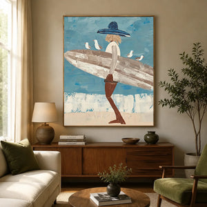 Coastal Surfer Girl Abstract Painting #NM731
