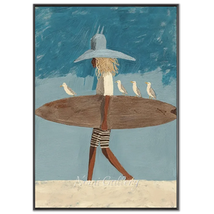 Beach Day Dreamer: Surfer & Seagulls Abstract Art #NM732