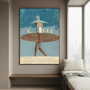 Beach Day Dreamer: Surfer & Seagulls Abstract Art #NM732