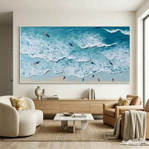 Textured Ocean Waves & Surfers Beach Art #NM688