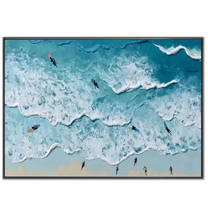 Textured Ocean Waves & Surfers Beach Art #NM688