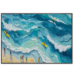 Textured Ocean Waves & Surfers Beach Art #NM689