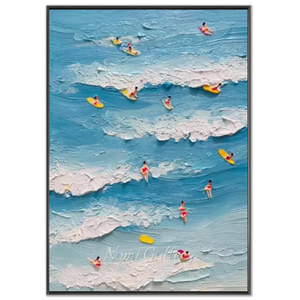 Textured Ocean Waves & Surfers Handmade Art #NM734