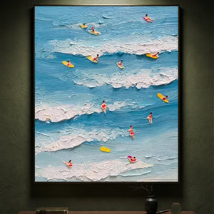 Textured Ocean Waves & Surfers Handmade Art #NM734