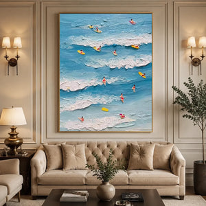 Textured Ocean Waves & Surfers Handmade Art #NM734