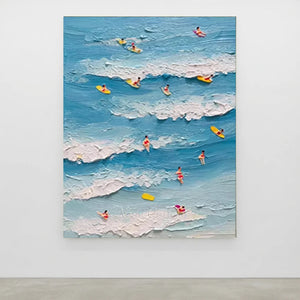 Textured Ocean Waves & Surfers Handmade Art #NM734