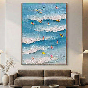 Textured Ocean Waves & Surfers Handmade Art #NM734