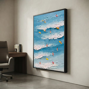 Textured Ocean Waves & Surfers Handmade Art #NM734
