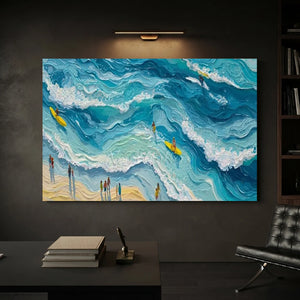Textured Ocean Waves & Surfers Beach Art #NM689