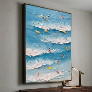 Textured Ocean Waves & Surfers Handmade Art #NM734