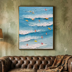 Textured Ocean Waves & Surfers Handmade Art #NM734