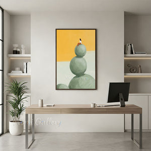 Minimalist Woman on Balance Stones Hand-Painted Abstract Oil Painting #SS212