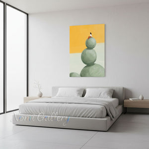 Minimalist Woman on Balance Stones Hand-Painted Abstract Oil Painting #SS212