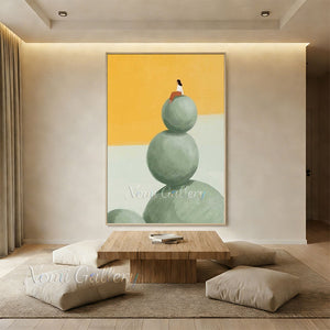 Minimalist Woman on Balance Stones Hand-Painted Abstract Oil Painting #SS212