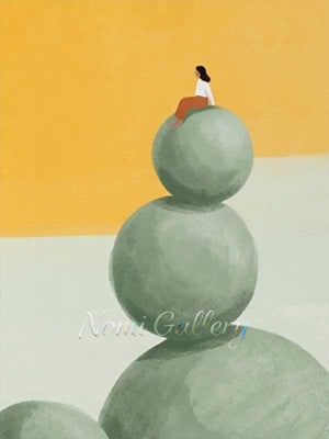 Minimalist Woman on Balance Stones Hand-Painted Abstract Oil Painting #SS212