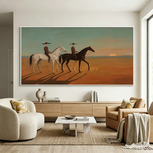 Desert Sunset Cowboy Oil Painting #SS349