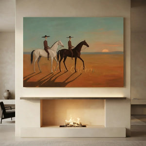 Desert Sunset Cowboy Oil Painting #SS349