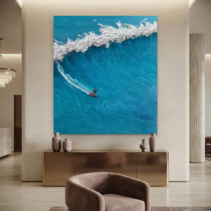 Dynamic Surfer on Crashing Wave Textured Oil Painting #NM736