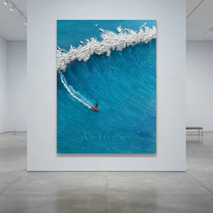 Dynamic Surfer on Crashing Wave Textured Oil Painting #NM736