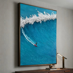 Dynamic Surfer on Crashing Wave Textured Oil Painting #NM736