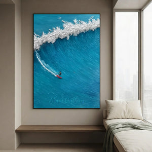 Dynamic Surfer on Crashing Wave Textured Oil Painting #NM736