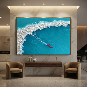 Textured Ocean Wave Surfer Art - Dynamic Coastal Decor #NM693