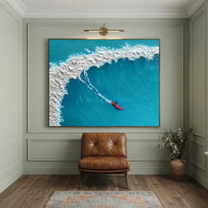 Textured Ocean Wave Surfer Art - Dynamic Coastal Decor #NM693