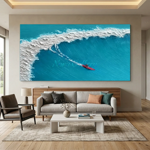 Textured Ocean Wave Surfer Art - Dynamic Coastal Decor #NM693