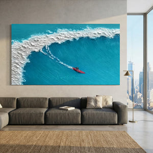 Textured Ocean Wave Surfer Art - Dynamic Coastal Decor #NM693
