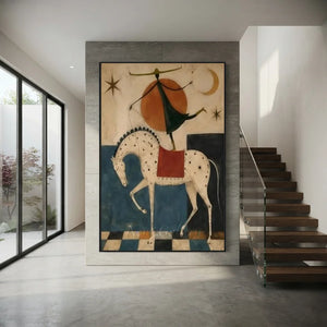 Hand-Painted Surrealism Acrobat & Horse Oil Painting #SS330