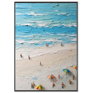 Textured Beach Day Oil Painting - Coastal Serenity #NM738