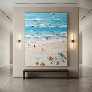 Textured Beach Day Oil Painting - Coastal Serenity #NM738