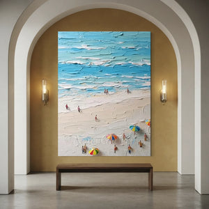 Textured Beach Day Oil Painting - Coastal Serenity #NM738