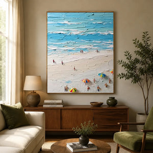 Textured Beach Day Oil Painting - Coastal Serenity #NM738