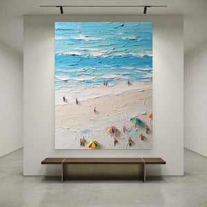 Textured Beach Day Oil Painting - Coastal Serenity #NM738