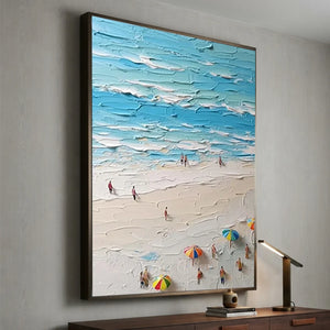 Textured Beach Day Oil Painting - Coastal Serenity #NM738