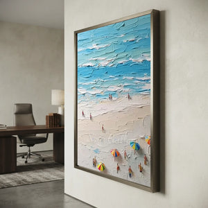 Textured Beach Day Oil Painting - Coastal Serenity #NM738