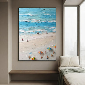 Textured Beach Day Oil Painting - Coastal Serenity #NM738