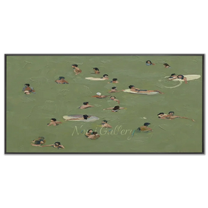 Relaxing Swimmers in Green Water Textured Oil Painting #NM695