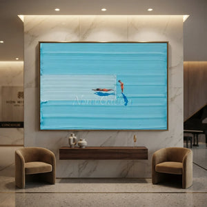 Azure Depths: Serene Swimmers Abstract Art #NM696