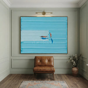 Azure Depths: Serene Swimmers Abstract Art #NM696