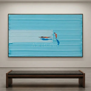 Azure Depths: Serene Swimmers Abstract Art #NM696