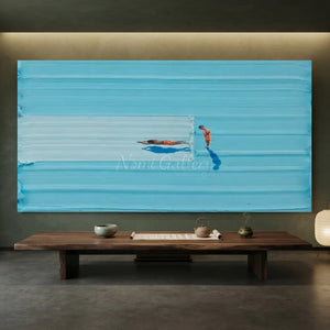 Azure Depths: Serene Swimmers Abstract Art #NM696