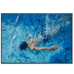 Dynamic Swimmer Textured Oil Painting - Blue Water Art #NM697