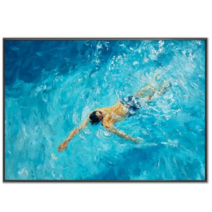 Dynamic Swimmer in Textured Blue Water Oil Painting #NM698