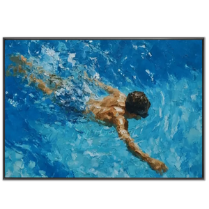 Textured Swimmer in Blue Waters Painting #NM699
